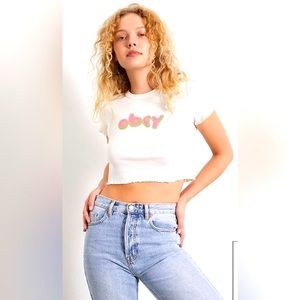 OBEY IN CLAY cropped tee . NWT